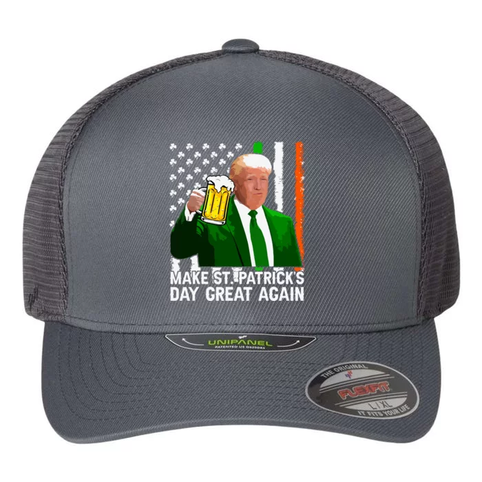 Make Saint St Patricks Day Great Again Funny Trump Flexfit Unipanel Trucker Cap