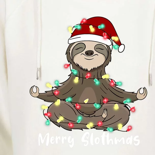 Merry Slothmas Santa Hat Christmas Light Sloth Xmas Pajamas Gift Womens Funnel Neck Pullover Hood