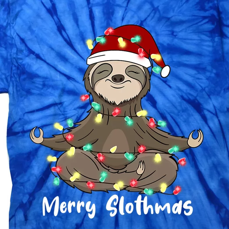 Merry Slothmas Santa Hat Christmas Light Sloth Xmas Pajamas Gift Tie-Dye T-Shirt