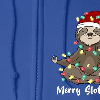 Merry Slothmas Santa Hat Christmas Light Sloth Xmas Pajamas Gift Full Zip Hoodie