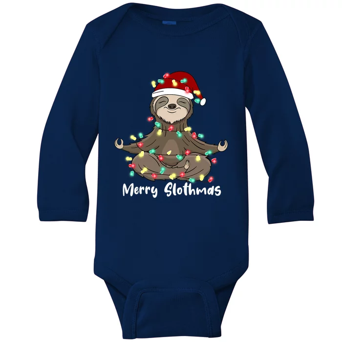 Merry Slothmas Santa Hat Christmas Light Sloth Xmas Pajamas Gift Baby Long Sleeve Bodysuit