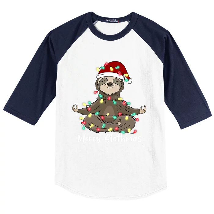 Merry Slothmas Santa Hat Christmas Light Sloth Xmas Pajamas Gift Baseball Sleeve Shirt