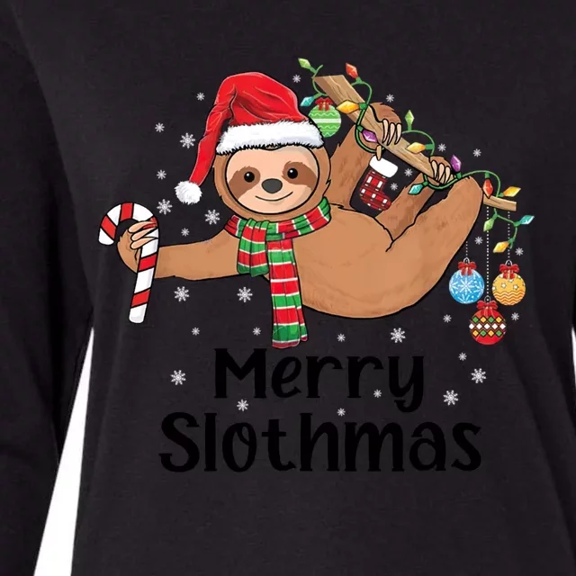 Merry Slothmas Santa Hat Christmas Lights Sloth Xmas Gift Womens Cotton Relaxed Long Sleeve T-Shirt