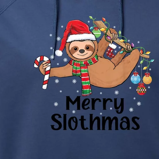 Merry Slothmas Santa Hat Christmas Lights Sloth Xmas Gift Performance Fleece Hoodie