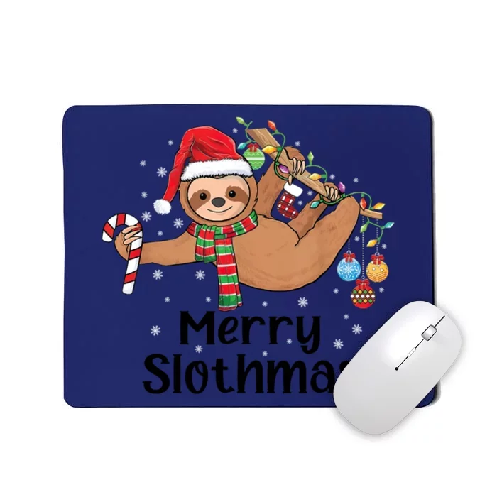 Merry Slothmas Santa Hat Christmas Lights Sloth Xmas Gift Mousepad