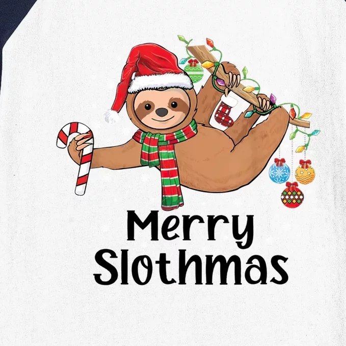 Merry Slothmas Santa Hat Christmas Lights Sloth Xmas Gift Baseball Sleeve Shirt