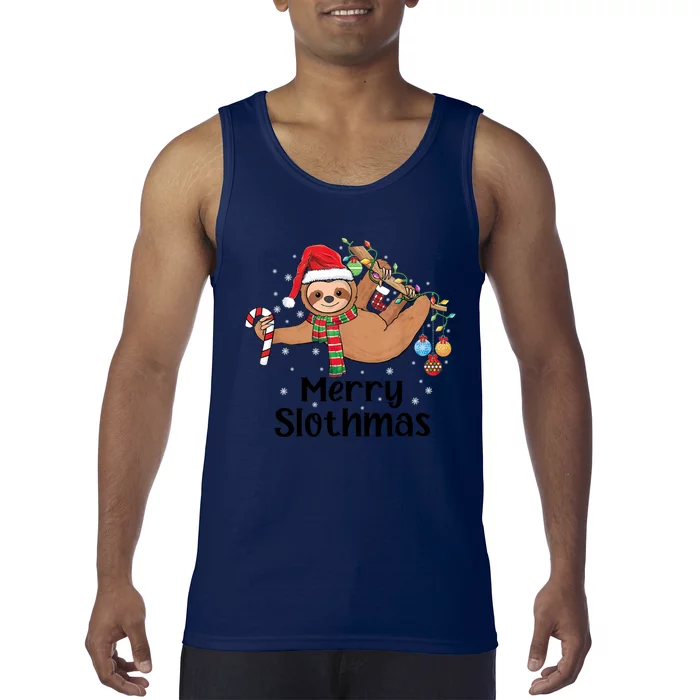 Merry Slothmas Santa Hat Christmas Lights Sloth Xmas Gift Tank Top