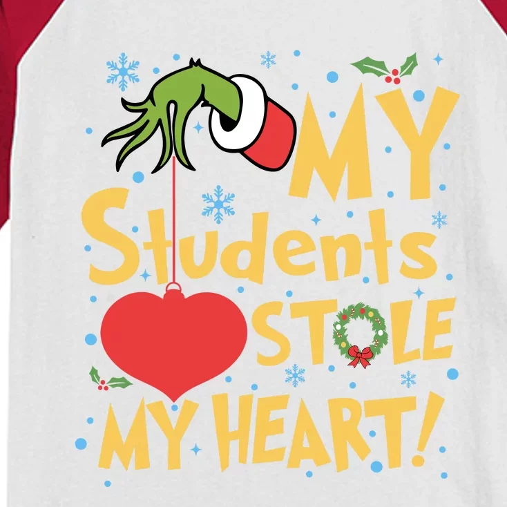 My Students Stole My Heart Christmas School Teacher Kids Colorblock Raglan Jersey