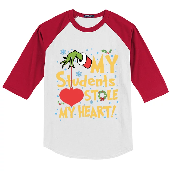 My Students Stole My Heart Christmas School Teacher Kids Colorblock Raglan Jersey