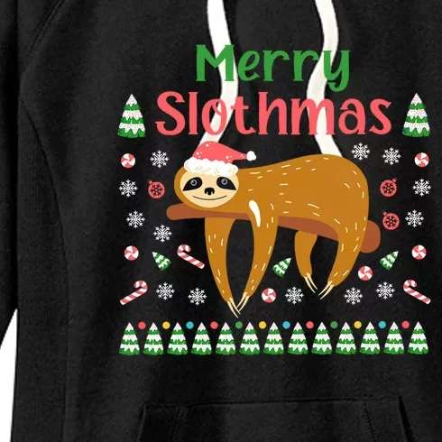 Merry Slothmas Santa Hat Christmas Lights Sloth Xmas Gift Women's Fleece Hoodie