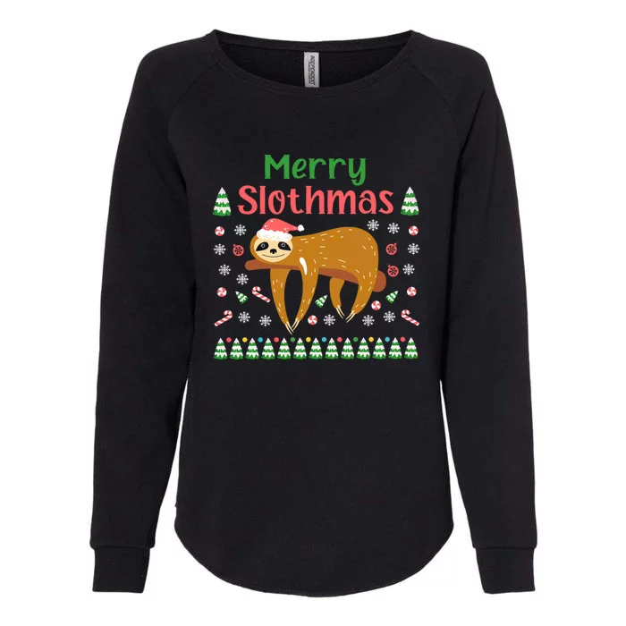 Merry Slothmas Santa Hat Christmas Lights Sloth Xmas Gift Womens California Wash Sweatshirt