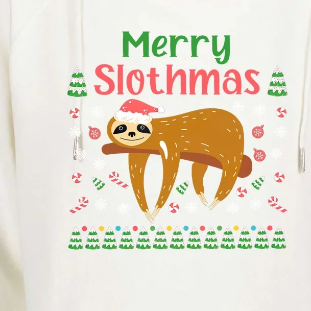 Merry Slothmas Santa Hat Christmas Lights Sloth Xmas Gift Womens Funnel Neck Pullover Hood