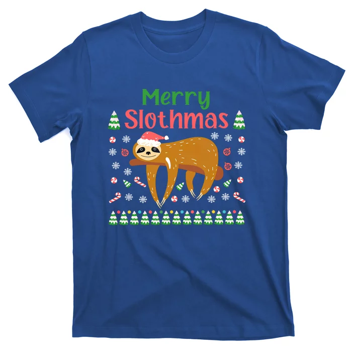 Merry Slothmas Santa Hat Christmas Lights Sloth Xmas Gift T-Shirt