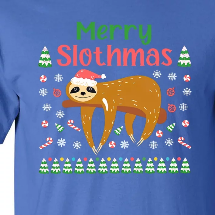 Merry Slothmas Santa Hat Christmas Lights Sloth Xmas Gift Tall T-Shirt