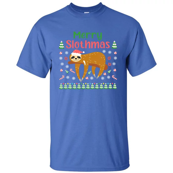 Merry Slothmas Santa Hat Christmas Lights Sloth Xmas Gift Tall T-Shirt