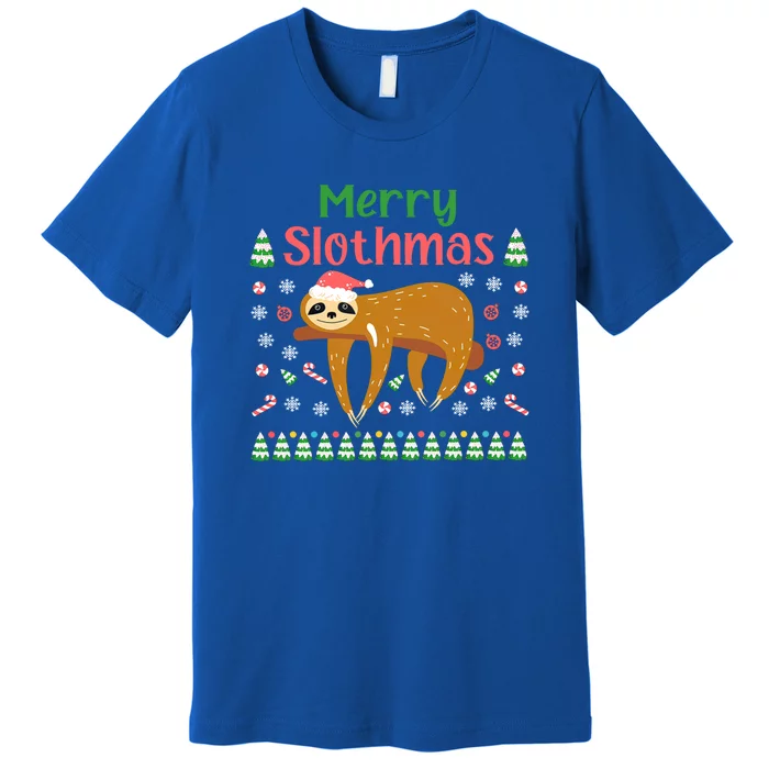 Merry Slothmas Santa Hat Christmas Lights Sloth Xmas Gift Premium T-Shirt