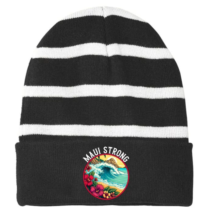 Maui Strong Support For Hawaii Fire Victims Hawaii Fires Lahaina Fires Striped Beanie with Solid Band