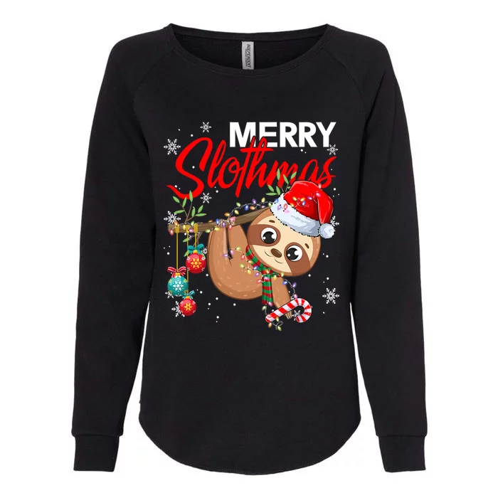 Merry Slothmas Santa Sloth Christmas Tree Lights Xmas Pjs Meaningful Gift Womens California Wash Sweatshirt