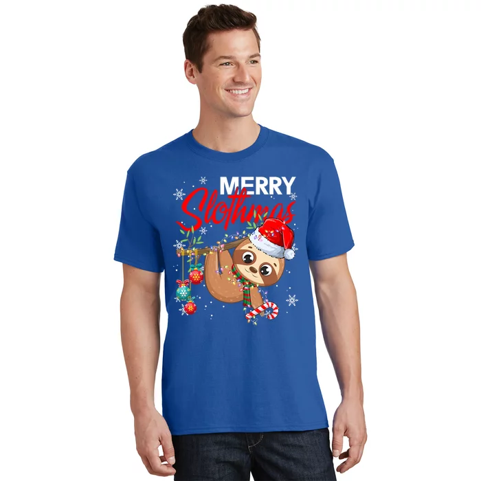 Merry Slothmas Santa Sloth Christmas Tree Lights Xmas Pjs Meaningful Gift T-Shirt