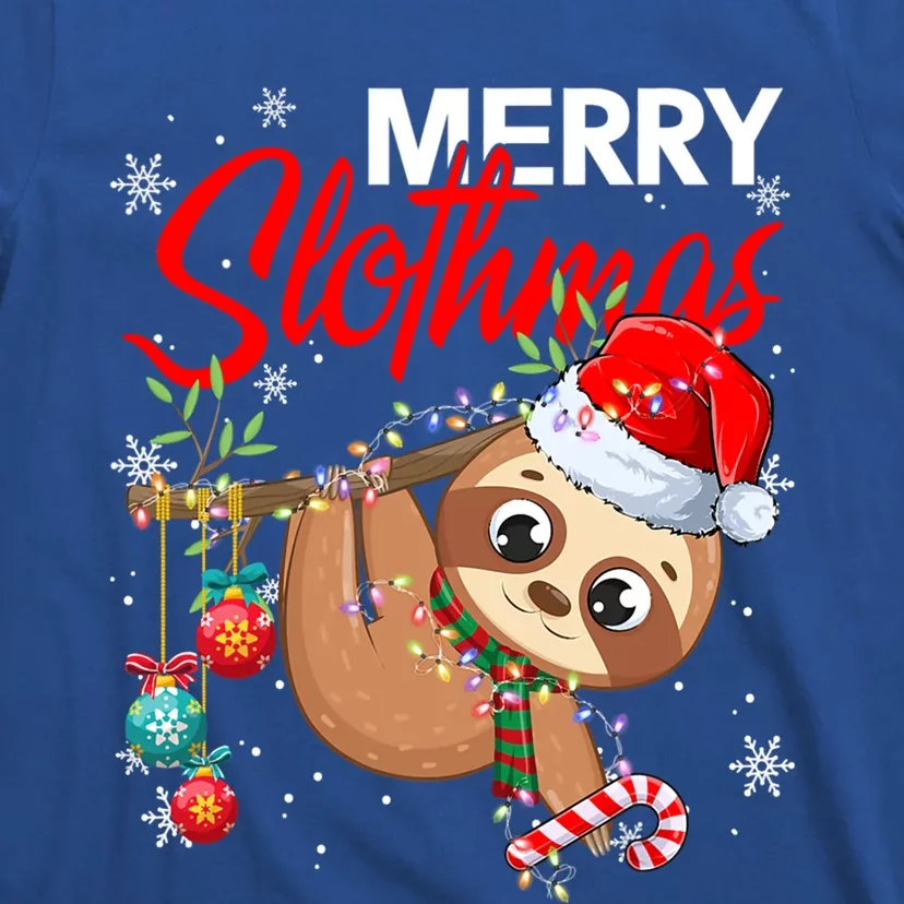 Merry Slothmas Santa Sloth Christmas Tree Lights Xmas Pjs Meaningful Gift T-Shirt