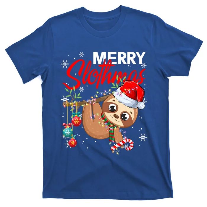 Merry Slothmas Santa Sloth Christmas Tree Lights Xmas Pjs Meaningful Gift T-Shirt