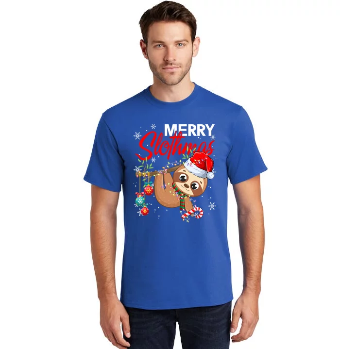 Merry Slothmas Santa Sloth Christmas Tree Lights Xmas Pjs Meaningful Gift Tall T-Shirt