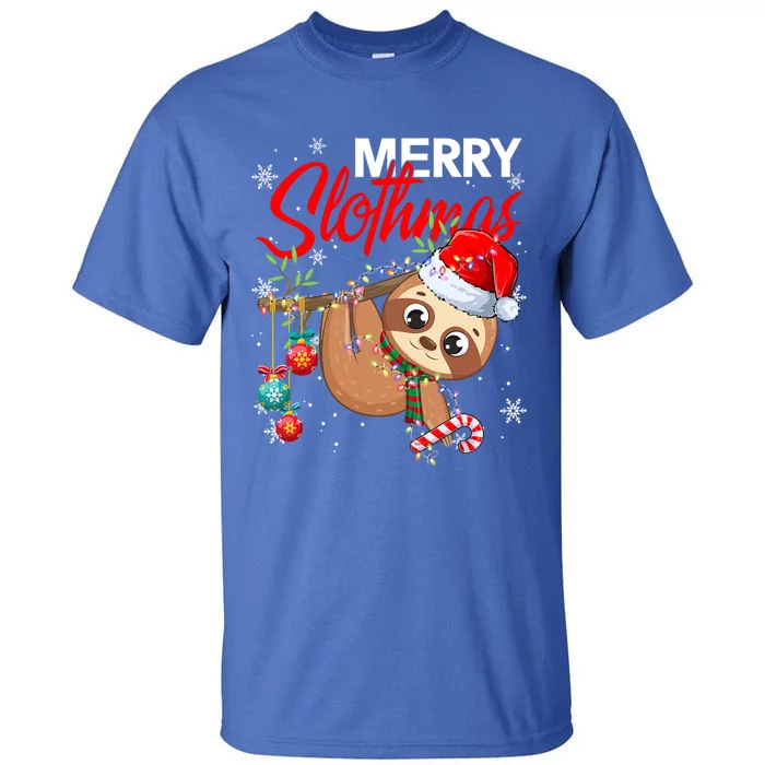 Merry Slothmas Santa Sloth Christmas Tree Lights Xmas Pjs Meaningful Gift Tall T-Shirt