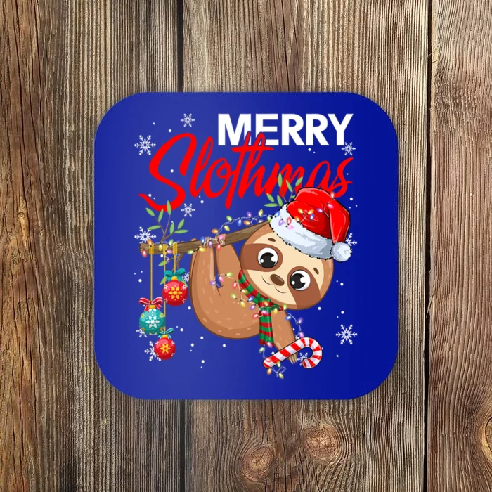 Merry Slothmas Santa Sloth Christmas Tree Lights Xmas Pjs Meaningful Gift Coaster