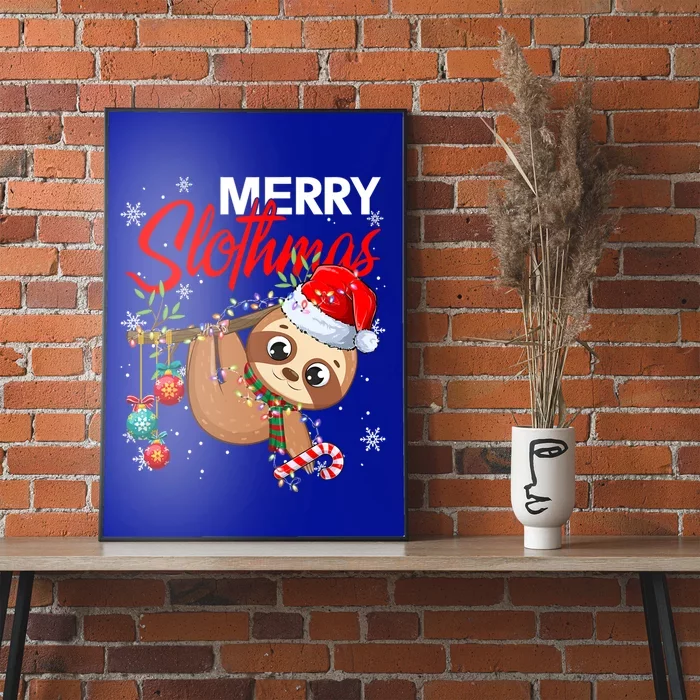 Merry Slothmas Santa Sloth Christmas Tree Lights Xmas Pjs Meaningful Gift Poster