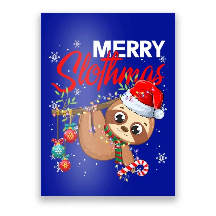 Merry Slothmas Santa Sloth Christmas Tree Lights Xmas Pjs Meaningful Gift Poster