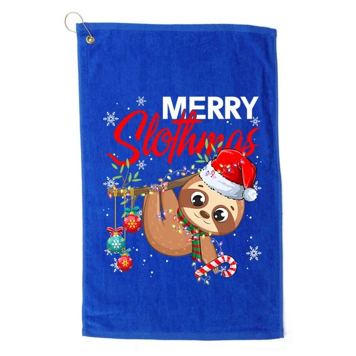 Merry Slothmas Santa Sloth Christmas Tree Lights Xmas Pjs Meaningful Gift Platinum Collection Golf Towel