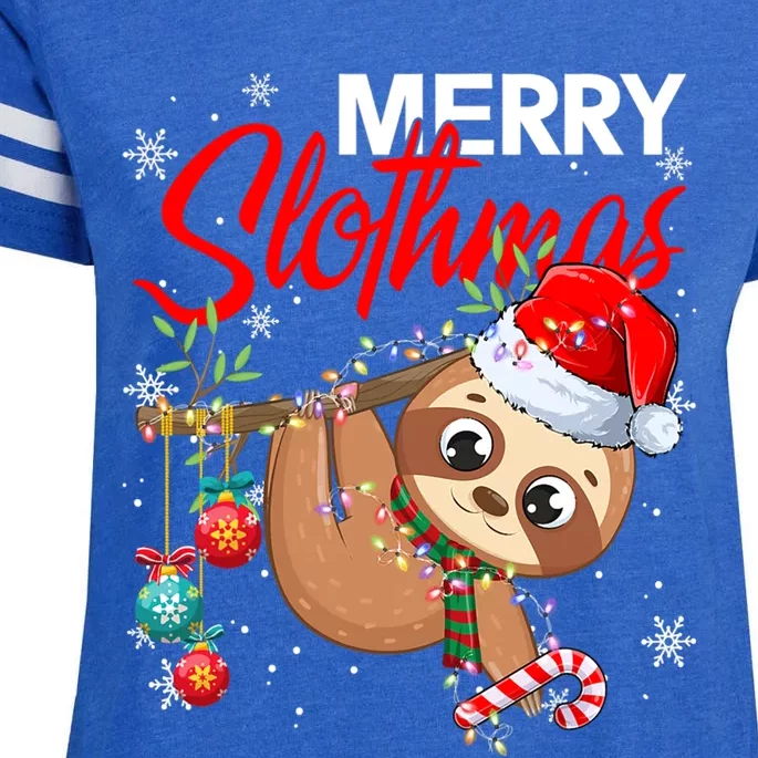 Merry Slothmas Santa Sloth Christmas Tree Lights Xmas Pjs Meaningful Gift Enza Ladies Jersey Football T-Shirt