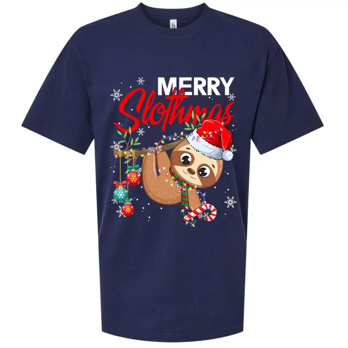 Merry Slothmas Santa Sloth Christmas Tree Lights Xmas Pjs Meaningful Gift Sueded Cloud Jersey T-Shirt