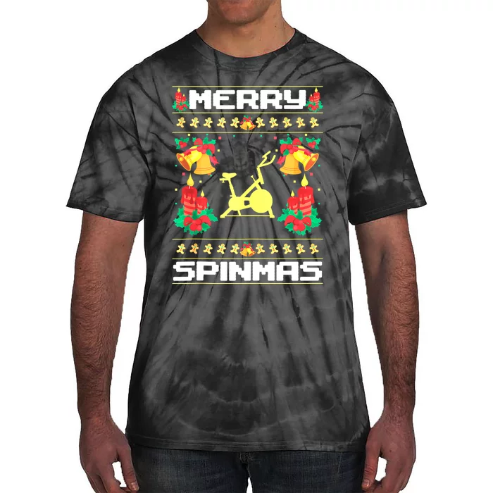 Merry Spinmas Spinbike Ugly Christmas Xmas Party Tie-Dye T-Shirt