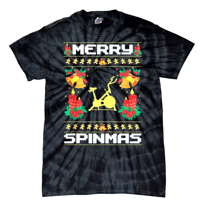 Merry Spinmas Spinbike Ugly Christmas Xmas Party Tie-Dye T-Shirt