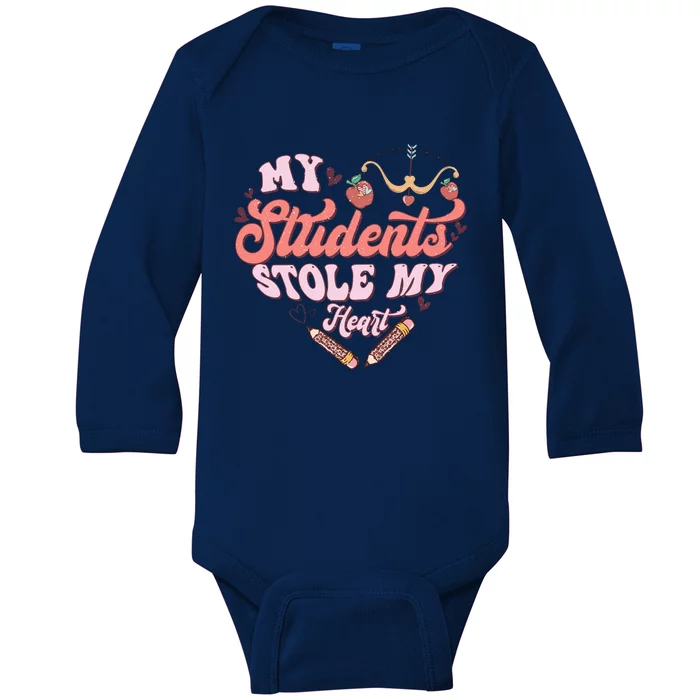 My Students Stole My Heart Funny Valentines Day Baby Long Sleeve Bodysuit