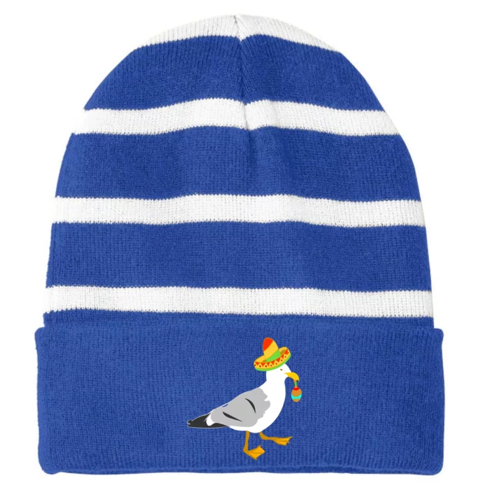 Mexican Seagull Sombrero Costume Maraca Funny Bird Gift Striped Beanie with Solid Band