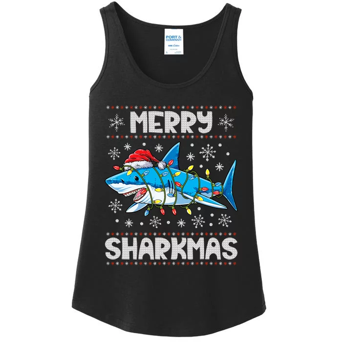 Merry Sharkmas Sharkmas Santa Ugly Christmas Lights Xmas Ladies Essential Tank