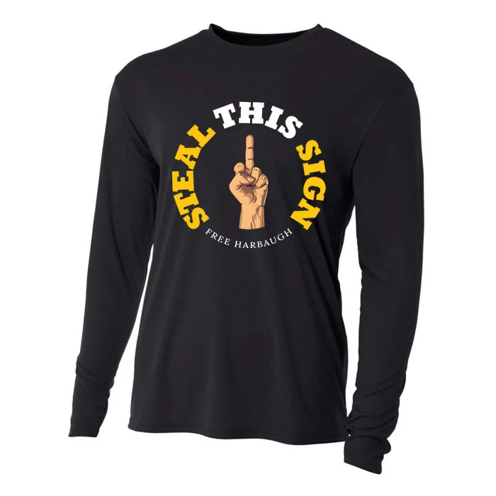 Michigan Sign Stealing Football Fan Go Blue Free Harbaugh Cooling Performance Long Sleeve Crew