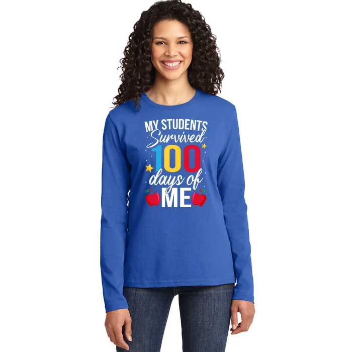 My Students Survived 100 Days Teacher 100th Day Novelty Gift Ladies Long Sleeve Shirt