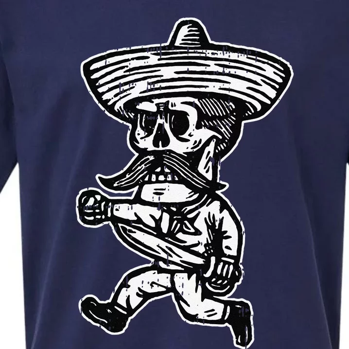 Mexican Skeleton Sombrero Halloween Costume Bones Skull Sueded Cloud Jersey T-Shirt