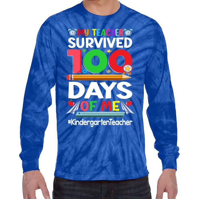 My Students Survived 100 Days Of Me Gift Kindergarten Teacher Cute Gift Tie-Dye Long Sleeve Shirt