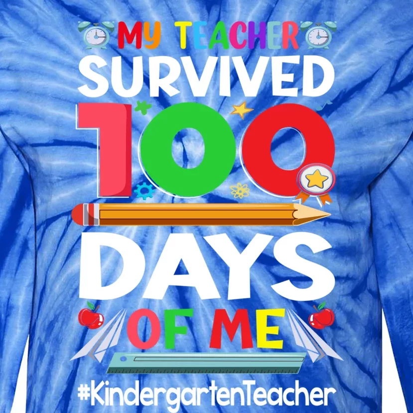 My Students Survived 100 Days Of Me Gift Kindergarten Teacher Cute Gift Tie-Dye Long Sleeve Shirt