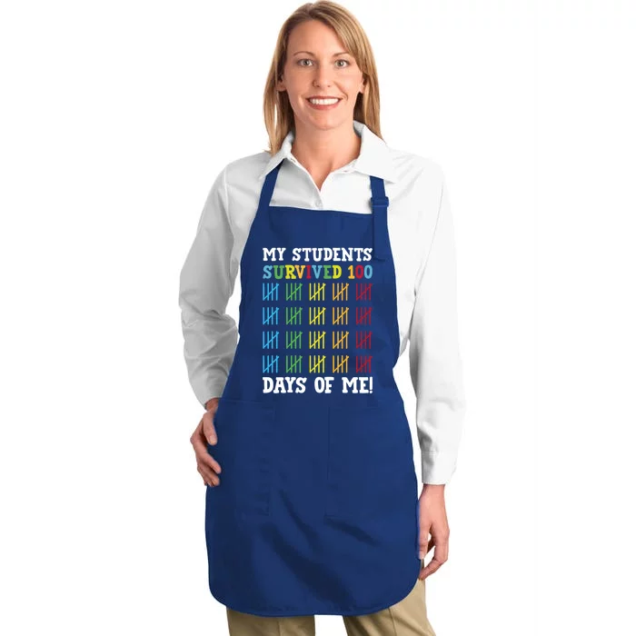 My Students Survived 100 Days Of Me Funny Teachers Gift Full-Length Apron With Pocket