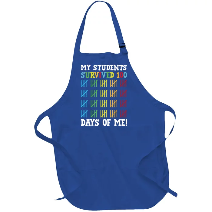 My Students Survived 100 Days Of Me Funny Teachers Gift Full-Length Apron With Pocket