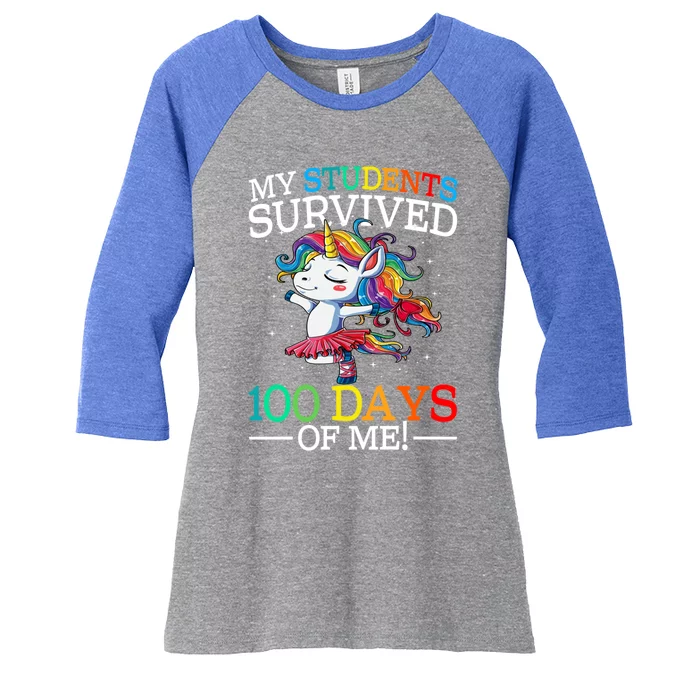 My Students Survived 100 Days Of Me 100 Days School Unicorn Gift Women's Tri-Blend 3/4-Sleeve Raglan Shirt