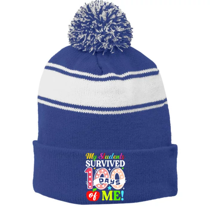 My Students Survived 100 Days Of Me Meaningful Gift Teachers Students Cool Gift Stripe Pom Pom Beanie