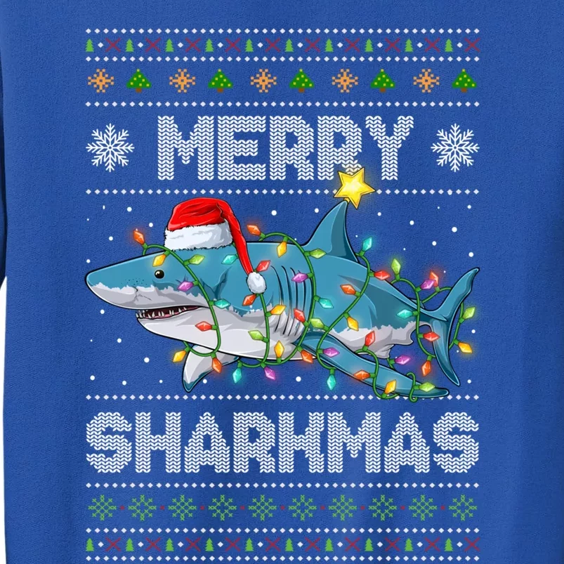 Merry Sharkmas Shark Santa Ugly Christmas Lights Xmas Great Gift Tall Sweatshirt