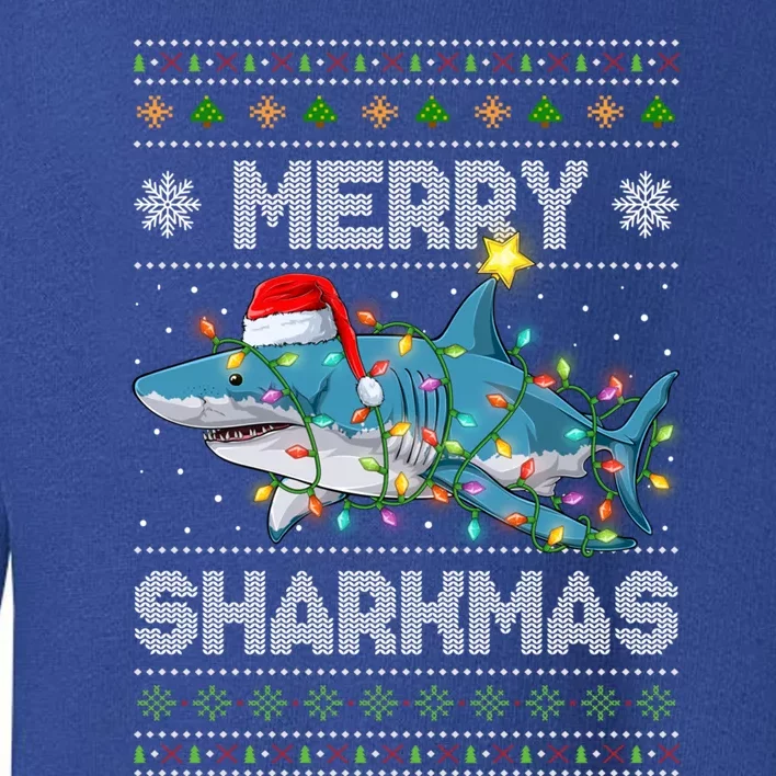 Merry Sharkmas Shark Santa Ugly Christmas Lights Xmas Great Gift Toddler Sweatshirt