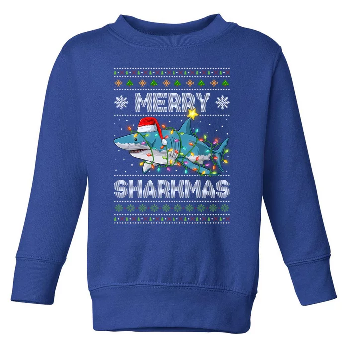 Merry Sharkmas Shark Santa Ugly Christmas Lights Xmas Great Gift Toddler Sweatshirt